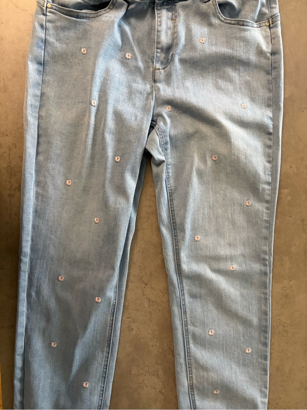 CHARLIE B Light Blue Skinny Jeans with Embroidered Dots